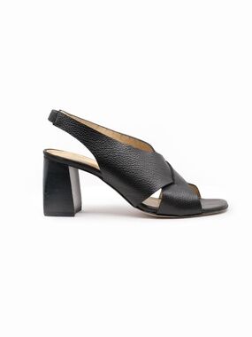 MATTEO BERTONI Black Pebbled Leather Block Heel Sandals Made in Italy
